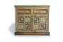 Giner y Colomer Commode en Bois d'Acacia Massif Style Éthnique avec Applications Céramique et Bronze, Coloris Cerisier, 90x105x40 cm